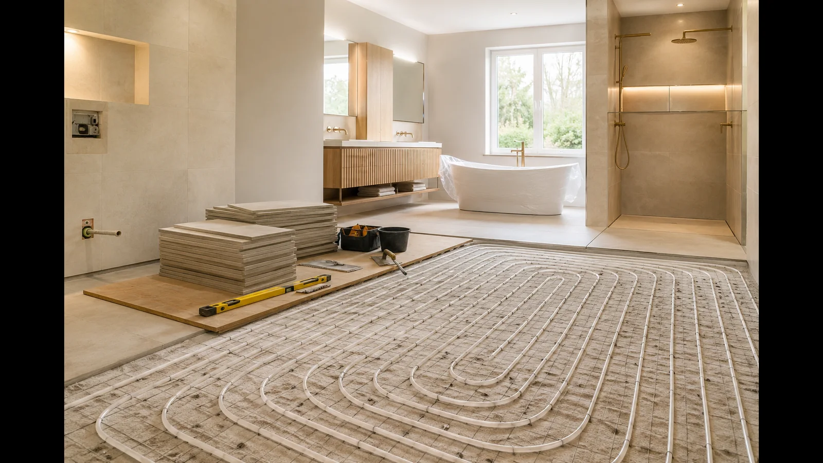 Vloerverwarming aangelegd tijdens een badkamerrenovatie
