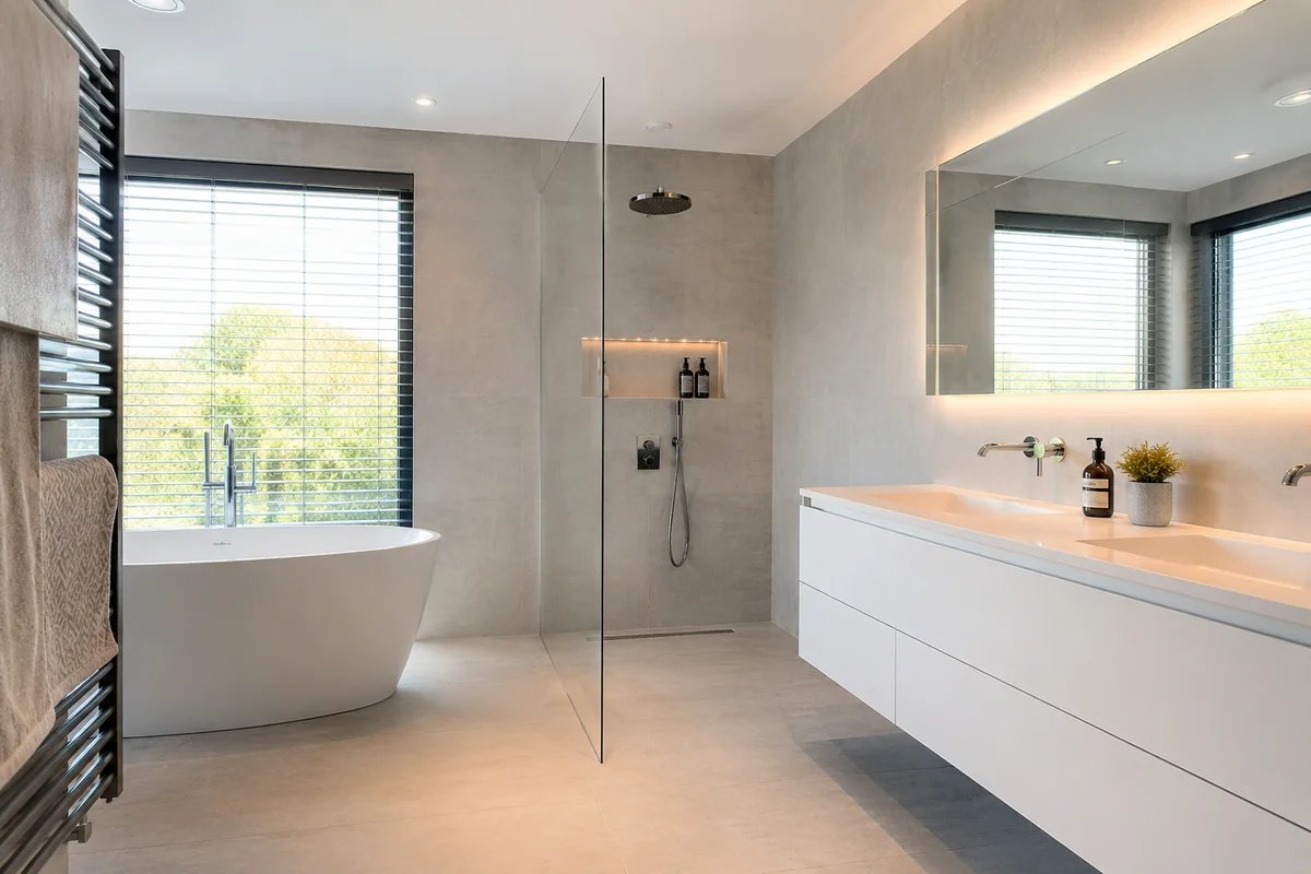 Moderne badkamer met strakke lijnen en inloopdouche