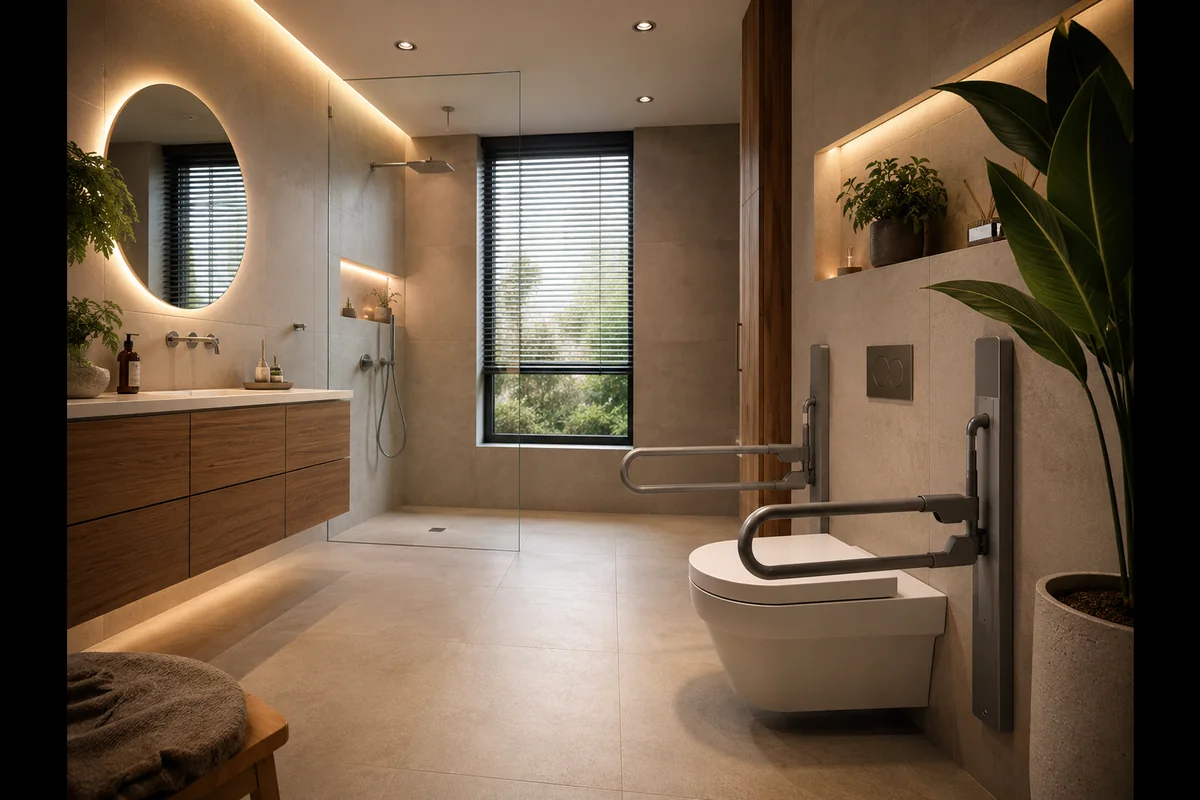 Badkamer met beugels in mat zwart geïntegreerd in het design