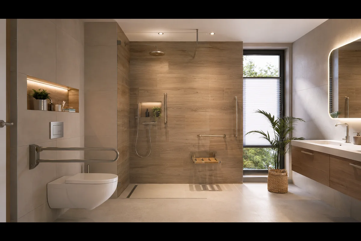 Comfortabele badkamer met toilet op comforthoogte en antislipvloer
